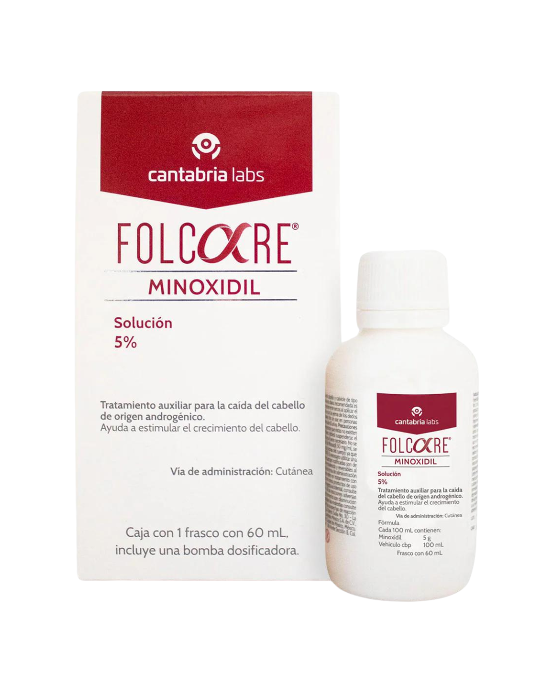Folcare Solución Minoxidil 5% 60ml Tratamiento Anticaída y Fortalecimiento Capilar