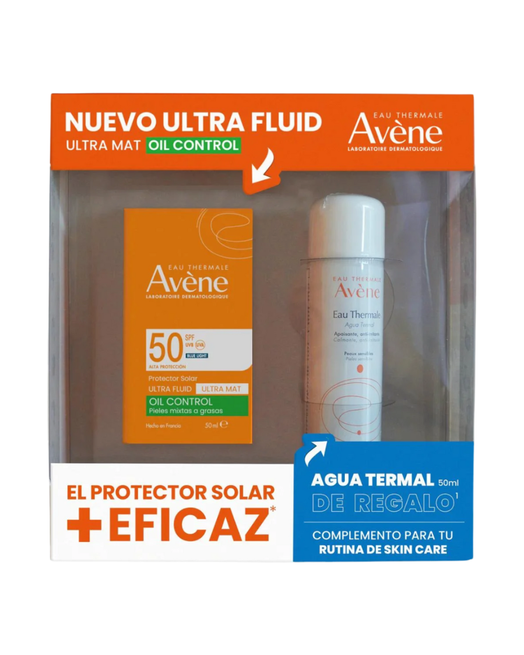 Avene Kit Protector Solar Ultra Fluid Oil Control Ultra Mat SPF 50+ 50ml + Agua Termal 50ml