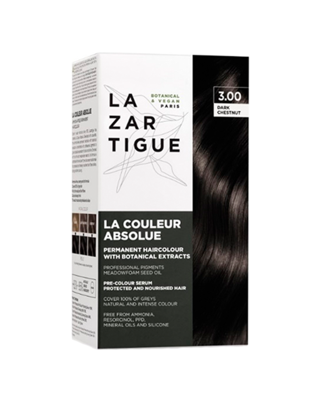 Lazartigue Kit Permanent Haircolour With Botanical Extracts 3.0 Dark Chesnut