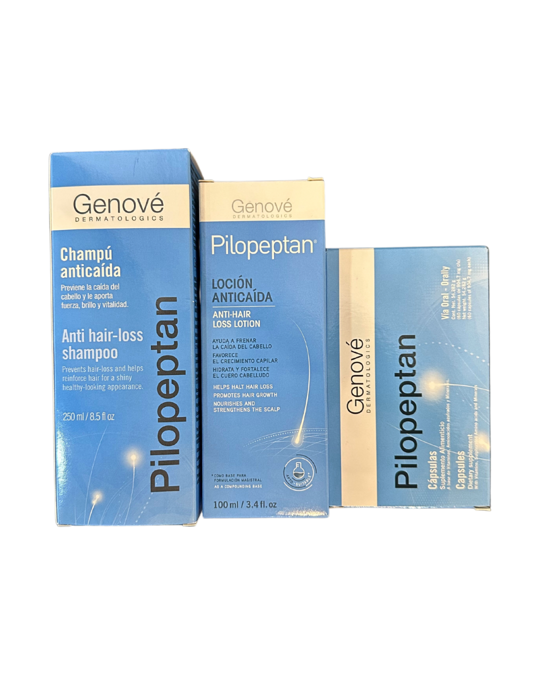 Pilopeptan Tratamiento Anticaída y Fortalecimiento Capilar, Shampoo, Loción y Cápsulas Anticaída